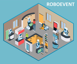 robots event isometric vector image