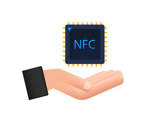 Nfc processor icon with hands chip near vector