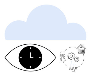 cloud computing concept with eye clock and network vector image