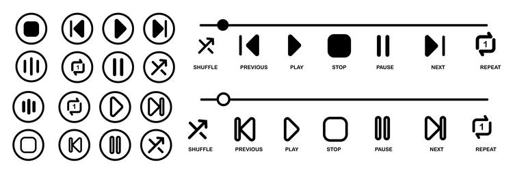media music player interface icon set in line vector image