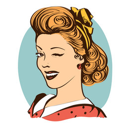 Winking young woman in retro clothes isolated vector