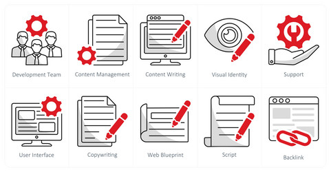 a set of 10 web design icons as development team vector image