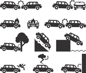 Overturned car or collision of cars pictogram. Cartoon car crash, accident  symbol or icon. Road, traffic accident. Crashed cars or service logo. -  SuperStock