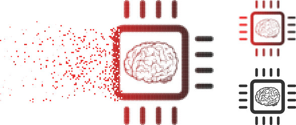 dissolving pixelated halftone neural chip icon vector image