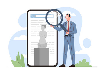 man analyzing art with magnifier vector image