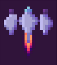 flying rocket spaceship set pixel game vector image