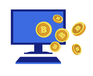 online mining bitcoin network computer monitor vector