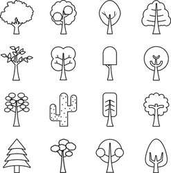 Trees line style icon set design vector