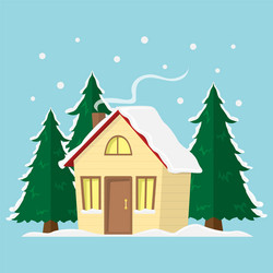 Scene with wooden house in winter Royalty Free Vector Image