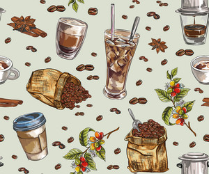 abstract colorful background with coffee cups vector image