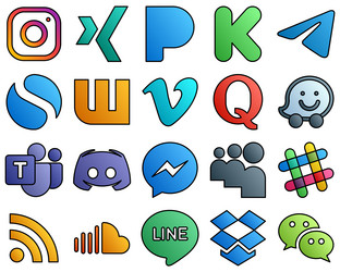 Filled line style social media icon set microsoft vector