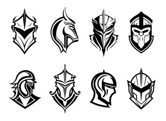 warrior helmets black icons or logos set knight Vector Image