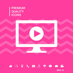 computer with play button icon vector