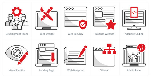 a set of 10 web design icons as development team vector image