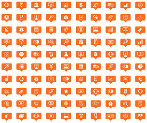 Finance orange message icons set vector