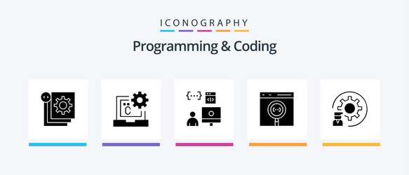 programming and coding glyph 5 icon pack vector image
