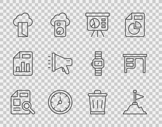 set line document with graph chart mountains flag vector image