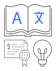 language learning and certification with open book vector image