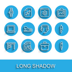 set line office desk document with graph chart vector image
