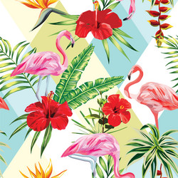 Tropical Flamingo Flowers Pattern Vector Image