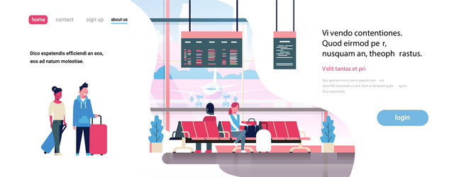 People waiting takeoff in airport hall departure vector