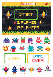 retro pixel space game interface vector image