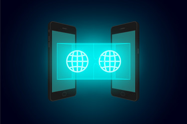 two smartphone with jigsaw puzzle 3d and network vector image