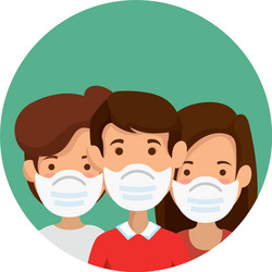 Group people using face mask in frame circular vector