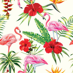 Tropical Flamingo Floral Pattern Vector Image
