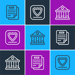 set line document courthouse building and shield vector image