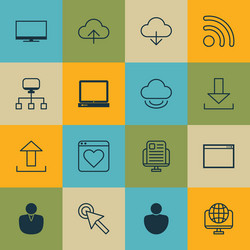 set of 16 web icons includes display followed vector image