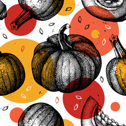 Trendy seamless pattern with hand drawn pumpkins vector