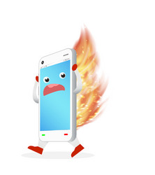Broken smartphone explosion with burning fire Vector Image