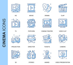 thin line cinema related icons set vector