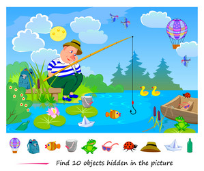 find 10 objects hidden in the picture logic vector image