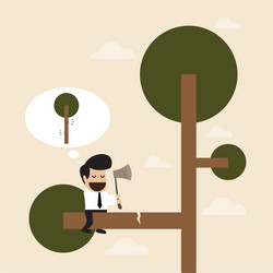 man cut the branch of tree with risk behavior vector image