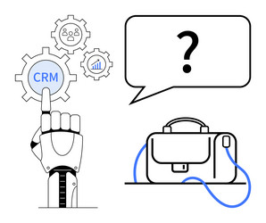 robotic hand pressing crm button with briefcase vector image