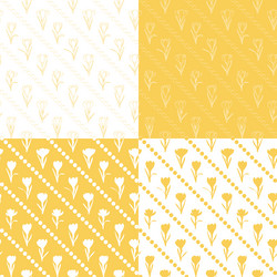 Set of seamless patterns with yellow crocus flower vector