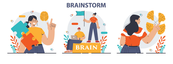 brainstorm set new idea generation in a teamwork vector image