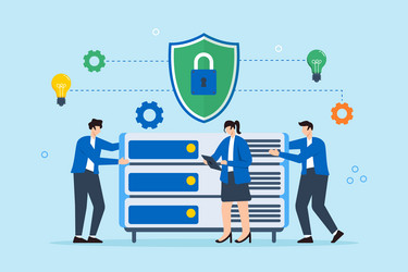 flat of three people building secure network vector image