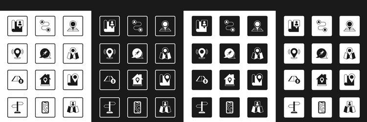 set folded map with location marker push pin vector image