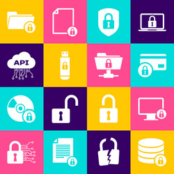 set server security with lock on monitor vector image