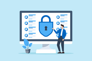 flat of person monitoring large screen data vector image