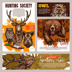 hunting club banner with deer duck bear and boar Vector Image