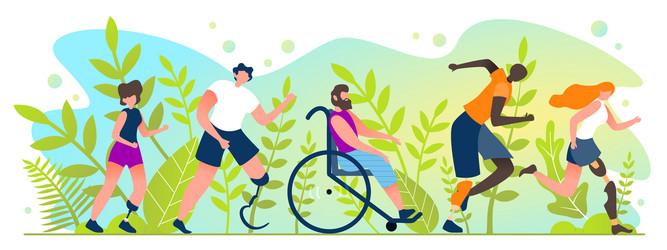 marathon for people with disabilities cartoon flat vector