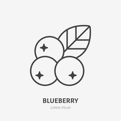 Blueberry flat line icon forest berry sign vector