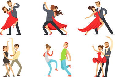 Dancing couples set professional dancers vector