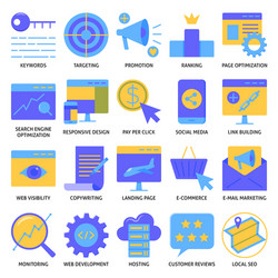 website optimization icon set in flat style vector image