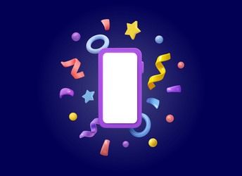 3d phone with confetti vector