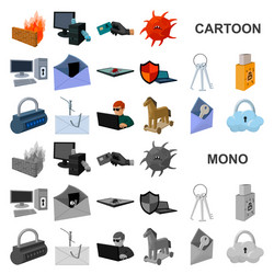 hacker and hacking cartoon icons in set collection vector image